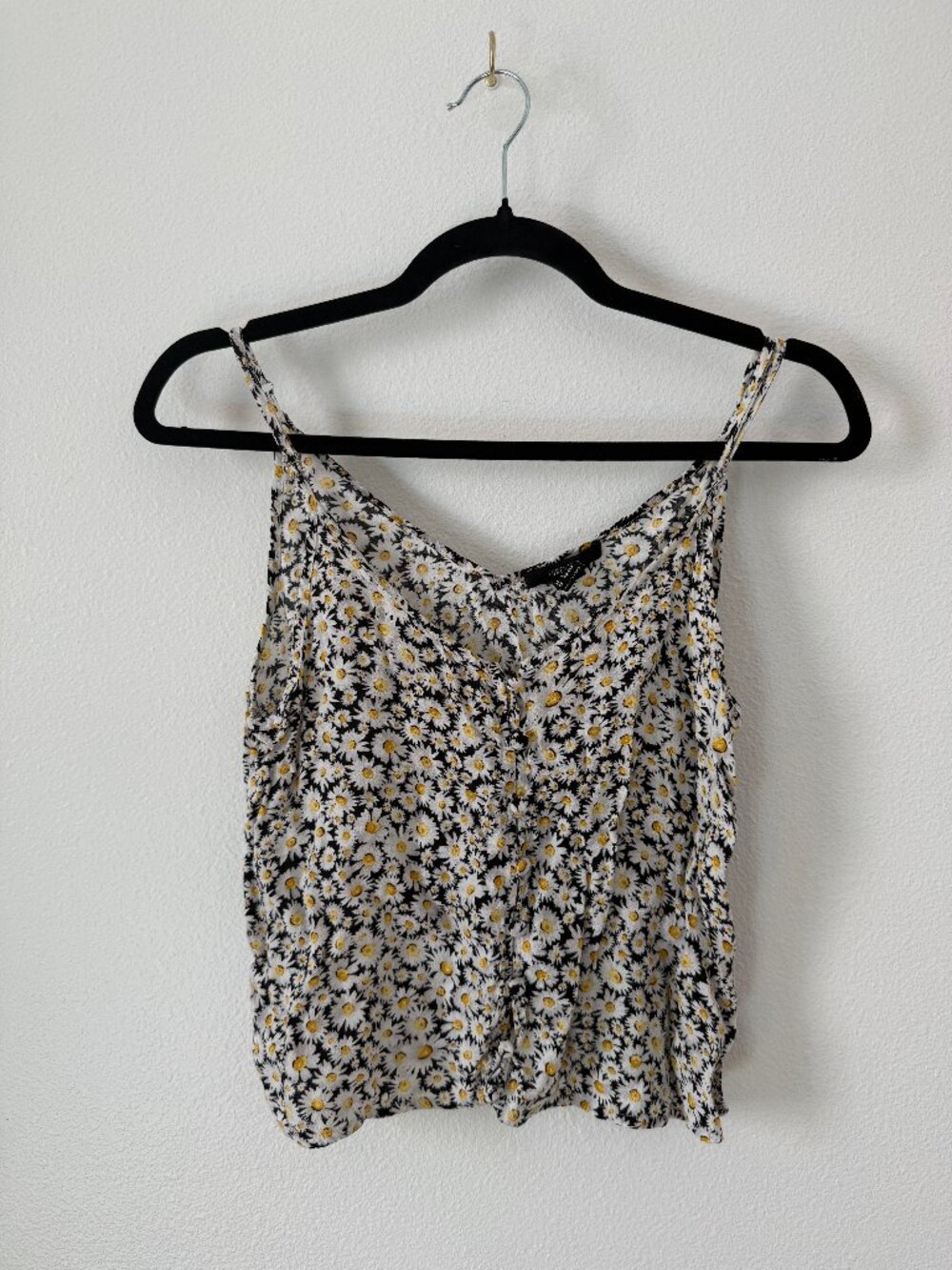 Forever 21 Black Floral Tank Top, Daisy Print Sleeveless Top, Size S